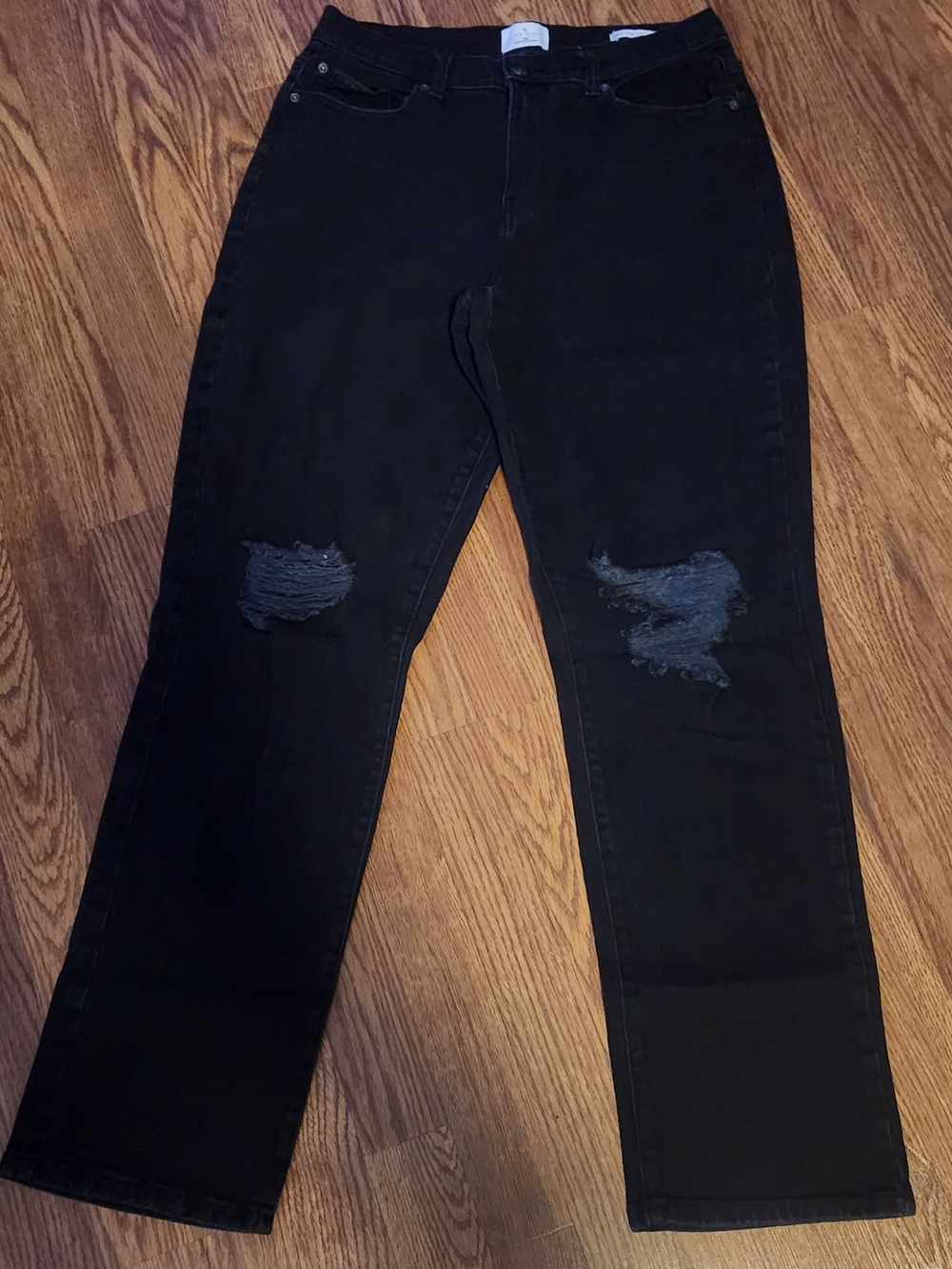 True Craft Black Straight-Leg Distressed Jeans